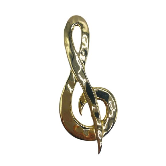 Vintage Treble Clef Music Note Brooch Pin Gold Tone Large M Jent - Picture 1 of 4